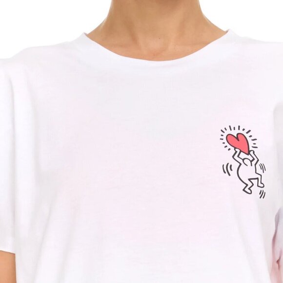 Keith Haring Womens Tee & Boxer Set White Tee Blue Striped Short Soft - Picture 4 of 6